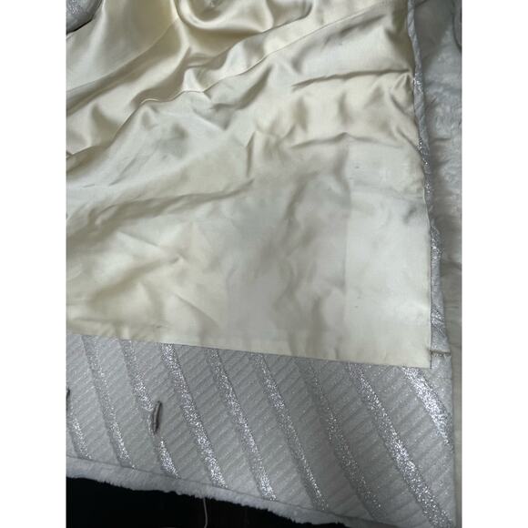 VINTAGE 60's 70's Penny Lane White Silver Brocade Coat Jacket Faux Fur Hem Sz 10 - Picture 12 of 16